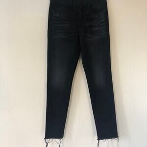Nili Lotan Womens High Waisted Skinny Cropped Raw Hem Jeans Black Size 27